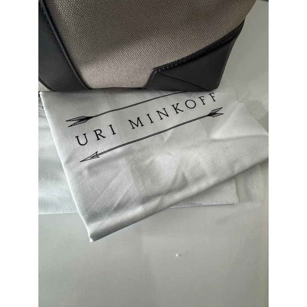 $475 NEW URI MINKOFF Waverley Weekender Taupe Black Bag Travel Canvas Leather